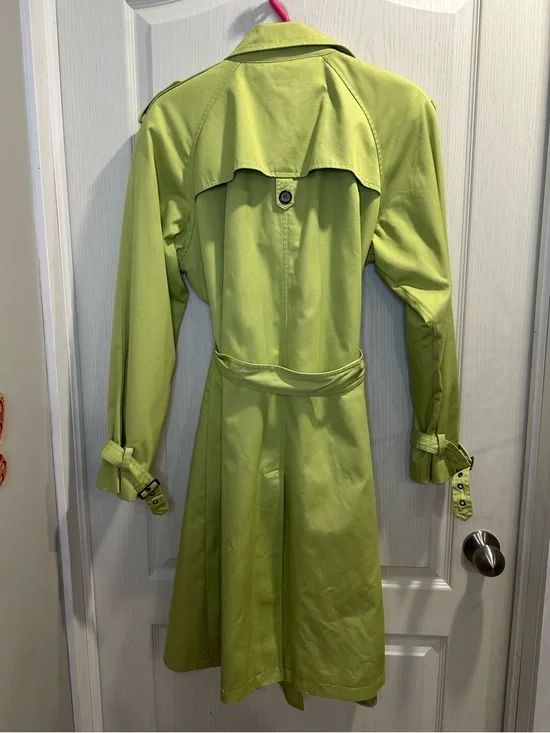 Lime Green Double-Breasted Trench Coat - Picture 4 of 5